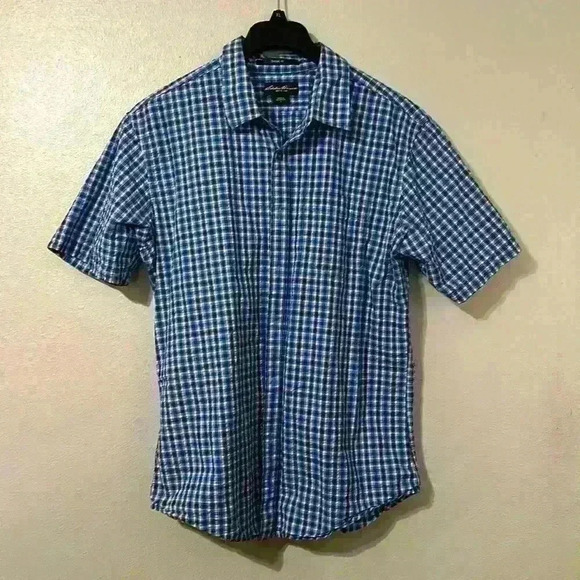 Eddie Bauer Button Down Blue Plaid L - Picture 1 of 4